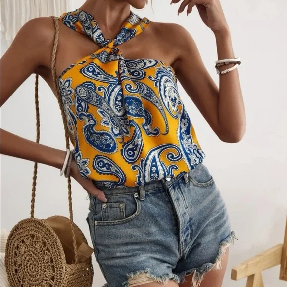 Boho Floral Paisley Print Tank Top Blouse - Picture 8 of 12